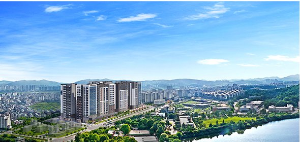 화서역 호수공원 아너스빌 서호공원 쪽에서 본 낮 항공 CG